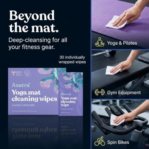 ASUTRA Yoga Mat Wipes (Lovely Lavender), Individually (1 Box = 30 Wipes)