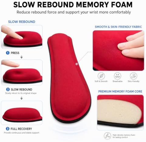Keyboard Wrist Rest and Mouse Wrist Rest Set - Ergonomic Memory Foam Wrist Cushion - for Wrist Support on Computer, Laptop, Office, Playing Games, Typing Relieves Wrist Pain Red