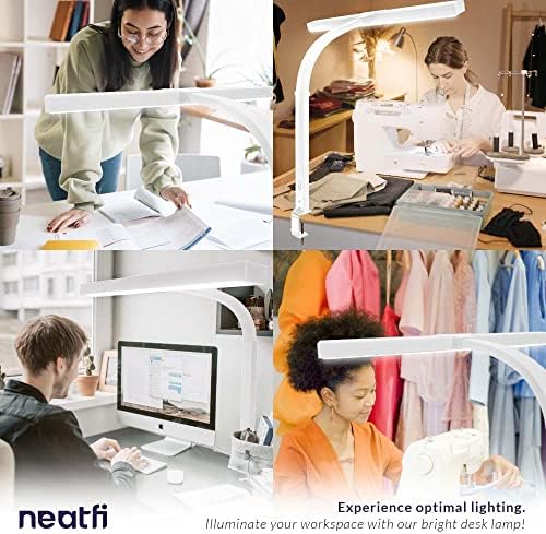 Neatfi 3,000 Lumens LED Desk Lamp with Clamp | Dimmable | 5 Brightness Levels & 5 Light Modes | Memory Function | Eye-Caring Flexible Lamp for Home & Office (31.5 Inches, White)