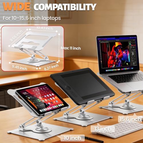 Urmust 360° Rotating Laptop Stand for Desk, 10-15.6“ Laptop Riser, Silver