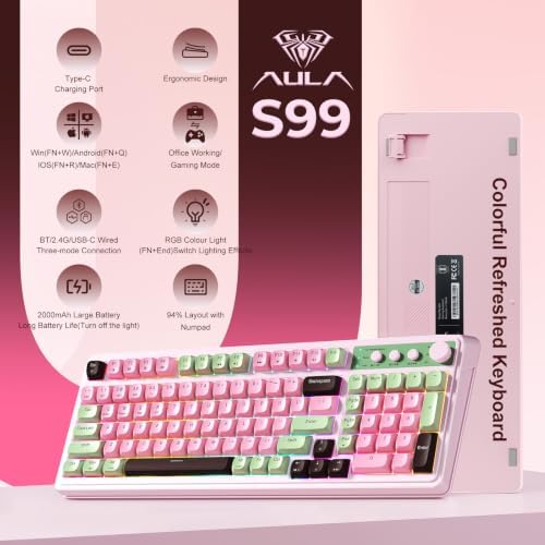 AULA Keyboard, Wireless Gaming Keyboard Creamy Bluetooth Computer Keyboards