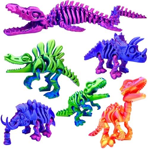 6pcs 3D Printed Dinosaur Skeletons,Snake Flexible，Articulated T-Rex Fidget Toys,Large,3D Printed Animals,Desk Toy，Easter Eggs Basket Stuffers,Toys for Boys Kids Teen Girl 4-6 8-12