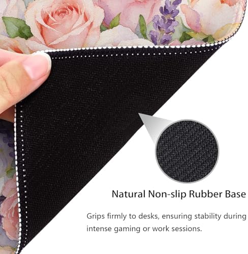 Watercolor Pink Roses Mouse Pad, Purple Lavender Floral Flower Desk Mat