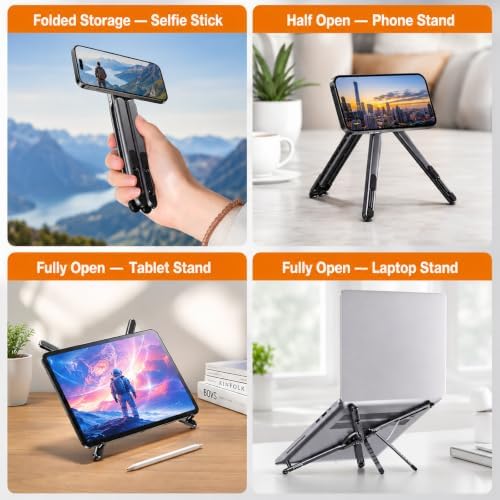 3-in-1 Magnetic Laptop Stand for Desk, Foldable Adjustable Laptop Riser with MagSafe Phone Holder, Ergonomic Aluminum Laptop Stand Tablet & Smartphone, Portable Travel Stand (Silver-Gray)