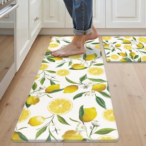 SHACOS Anti Fatigue Lemon Kitchen Rugs Set of 2 Kitchen Mats for Floor