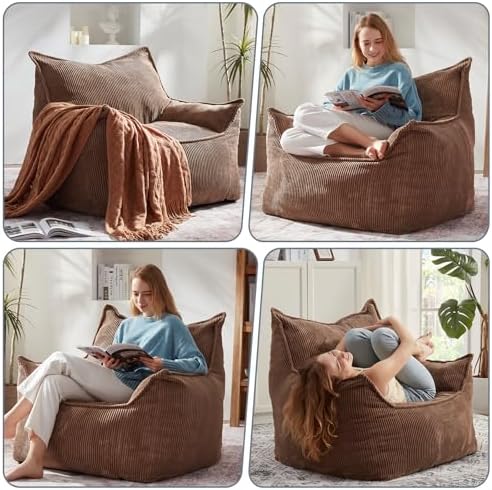 EBENCHICO Giant Bean Bag Chair for Adults, Corduroy Large Bean Bag Chairs for Teens with Armrests, Comfy Adult BeanBag Chair Sofa Couch with Filler Included for Bedroom Living Room