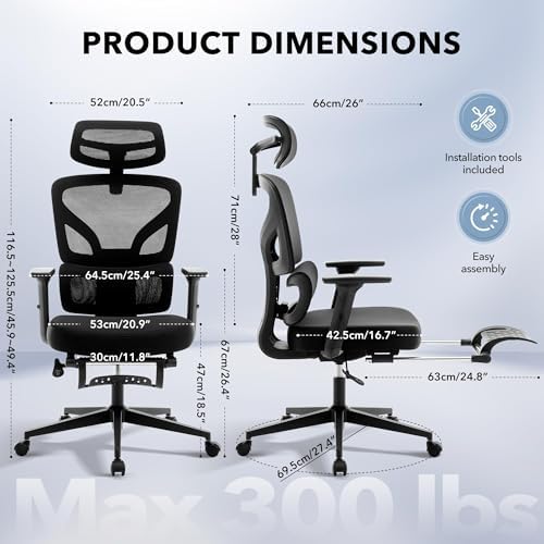Ergonomic Office Chair Mesh – Adjustable Lumbar 3D Armrests High-Back Desk