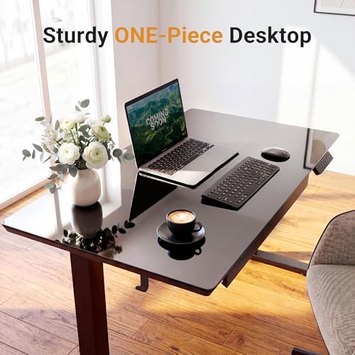 YDN Glass Standing Desk with Drawers 32x19 Inch Black