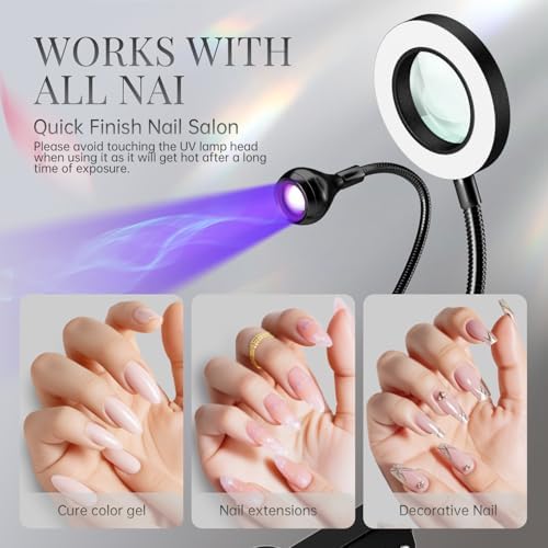 krofaue Dual Head UV Nail Lamp with 6X Magnifier, 3 Color Temps, Clip