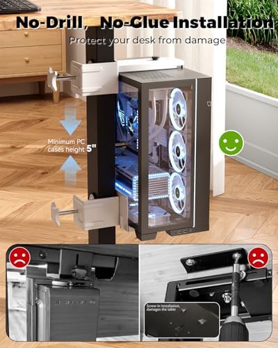 JOY worker Under Desk PC Mount for Standing Desk, Clamp-On Leg CPU Holder