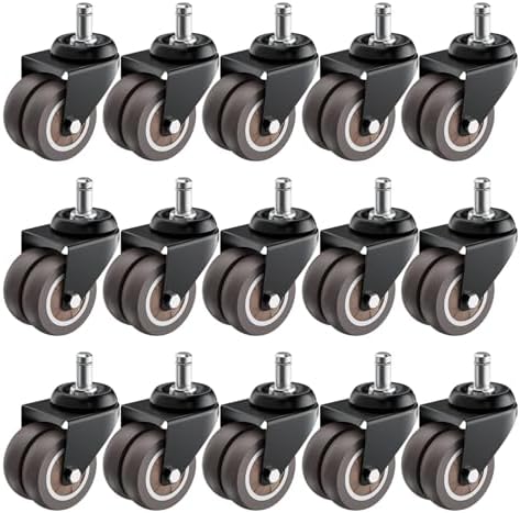 2 Inch Low Profile Office Chair Casters 650 lbs, Set of 15 (Grey)