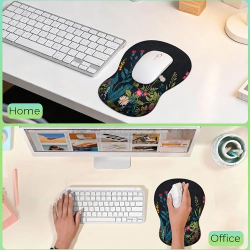 Mouse Pad with Wrist Rest Ergonomic Memory Foam Support, Non-Slip Rubber Base, Comfortable Typing Cushion for Home Office Computer Laptop, Flowers Grass