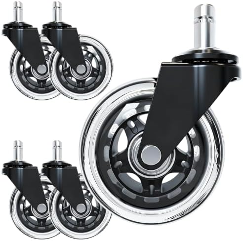 Office Chair Wheels - Replacement Rubber Wheels - Universal Fit 3" Casters