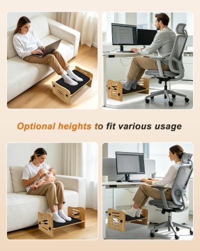 MYPLACE Ergonomic Foot Rest for Under Desk at Work - Bamboo Adjustable Under Desk Footrest with 7 Positions - Foot Stool with Massage Surface - Leg Rest for Office Desk Chair，Home，Gaming Accessories