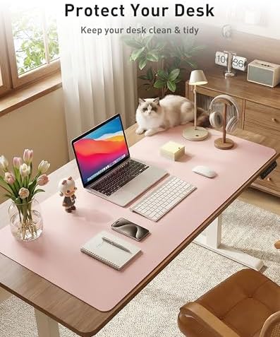 Aothia Faux Leather Desk Mat - Large Mouse Pad, Non-Slip PU Leather Blotter, Waterproof Writing Surface for Office and Home (Fairy Pink, 63" x 24")
