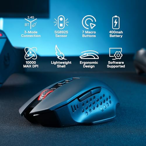 Redragon M656 MAX 3-Mode Wireless RGB Gaming Mouse 10000 DPI Remapping Keys
