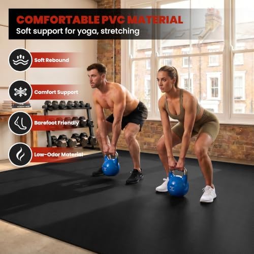 Large Exercise Mat, 7'x5'/6'x4'/8'x6'/10'x6', 8mm PVC Workout Mat