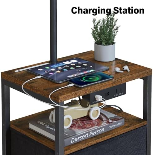 SUNMORY Floor Standing Lamp with Table & 2 Drawers, USB & AC Charging Port