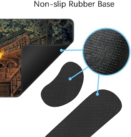 Desk Mat, Large Gaming Mouse Pad with Wrist Rest, 4 in1 XXL Mouse pad+Keyboard Wrist Rest+Mouse Pad Wrist Support+Cup Coaster Set, Ergonomic Desk Pad for Home Office, Trees Library
