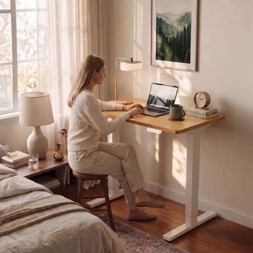 HUANUO 55x28 Inch Electric Standing Desk, Adjustable, Light Vintage Brown