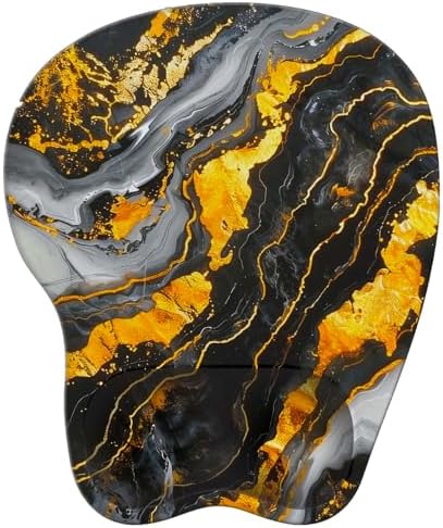 Wrist Support Mouse Pad Anti Slip Rubber Wrist Rest Mousepad 9in X 8in Small Desktop Notebook Mouse Mat for Working and Gaming (M-Black Golden Marble)