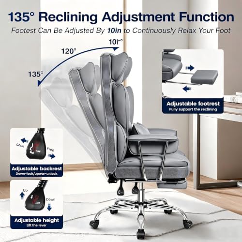 Big and Tall Office Chair, High Back Gaming Chair with Footrest