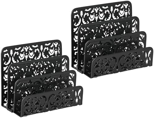 EasyPAG Mail Organizer Countertop 2pc Desk Mail Sorter for Envelope 3-Slot Vertical Letter Holder for Office, Home, School, Black