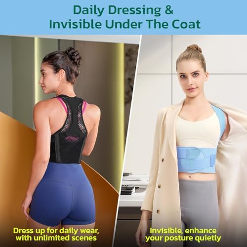 AOFIT Posture Corrector for Women, Upper Back Brace for Pain Relief Blue M