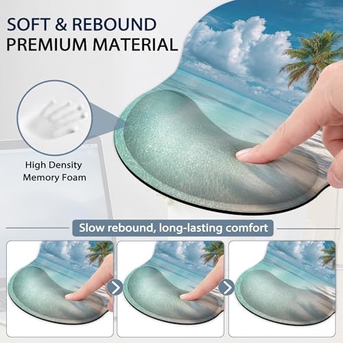 Wrist Rest Support for Mouse Pad Keyboard Set, Hawaii Beach Palm Tree Mouse Pad with Non Slip Rubber Base for Home and Office Typing Support
