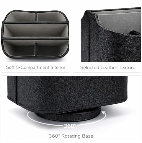 UnionBasic Rotating Desk Organizer, 360 Desk Spinning Caddy, Desktop TV Guide/Mail/Media/Remote Controller Holder Organizer,Fishskin Black