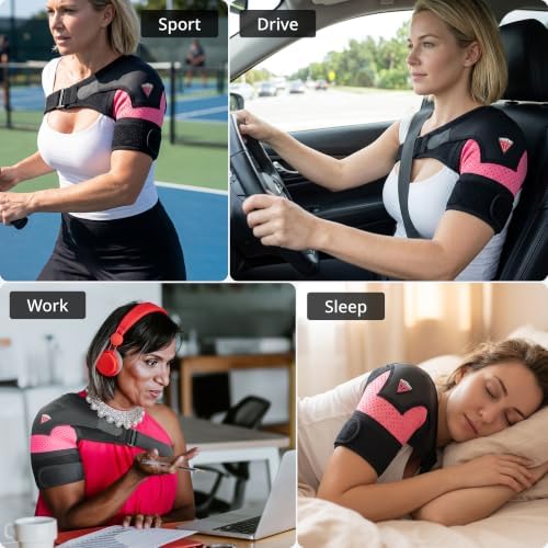 Shoulder Brace - Support & Injury Prevention Brace- Joint Pain Releaser- Shoulder Compression Wrap Strap - Adjustable Injury Accessories for Shoulders - Premium Quality Strap by FIGHTECH (Pink, L-XL)