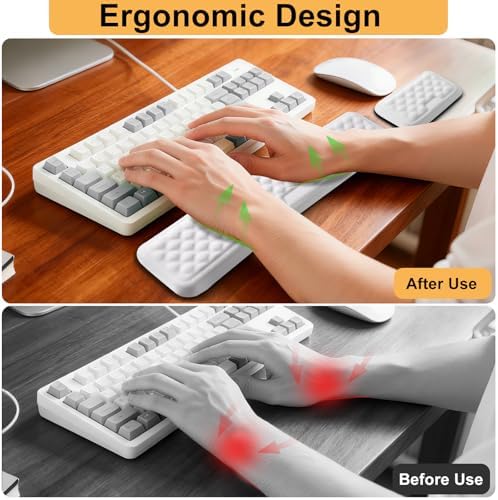 Keyboard Wrist Rest Mouse Wrist Support, Memory Foam Wrist Rest Pad for Computer Laptop, Ergonomic Wrist Cushion Support for Typing Pain Relief, Gaming Home Office, White