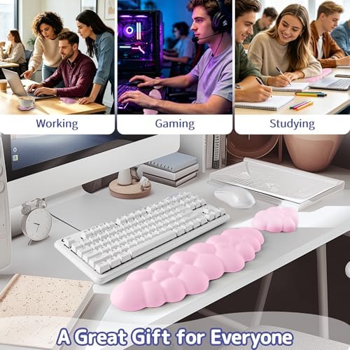 Sushret Cloud Wrist Rest Keyboard, Cloud Keyboard Wrist Pad Set with PU Leather Memory Foam, Cute Arm Rest for Palm Support, PC/Gaming Desk Accessories/Office Setup/Computer Hand Cushion - Pink