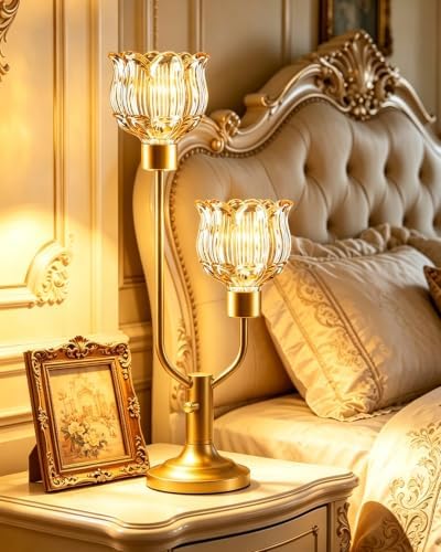 Lightdot Mid Century Modern Table Lamp Dimmable Vintage Gold Glass Lamp
