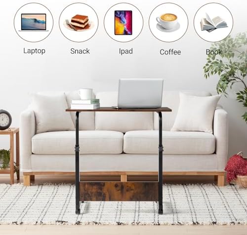 Karl home Mobile Side Table 31.5 inch Computer Desk with Wheels, Rustic Brown