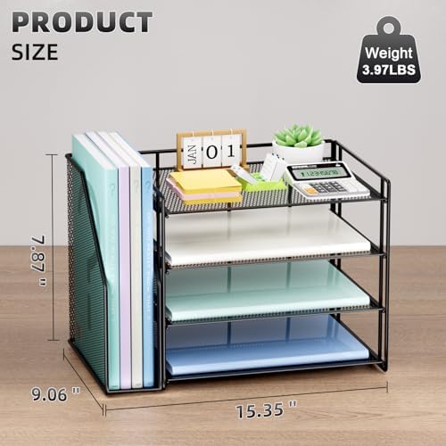 Marbrasse 4-Tier Paper Tray Organizer with File Holder, Black