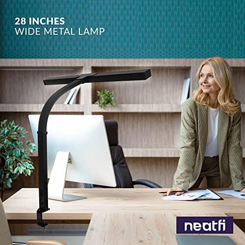 Neatfi 3,000 Lumens LED Desk Lamp with Clamp | Dimmable | 5 Brightness Levels & 5 Light Modes | Memory Function | Eye-Caring Flexible Lamp for Home & Office (28 Inches, Black)