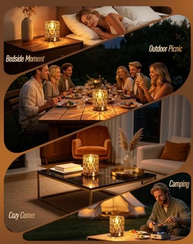 Cordless Mini Crystal Rechargeable Table Lamp No Plug with Touch Control