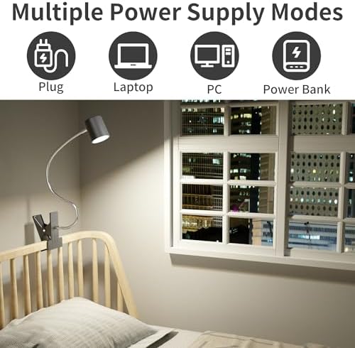 Dott Arts Desk Lamp,USB Clip On Light with 3 Color Modes,LED Reading Lamp