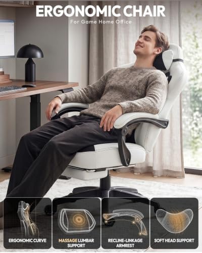 Dowinx Big and Tall Gaming Chair for Adults with Footrest, Massage Lumbar