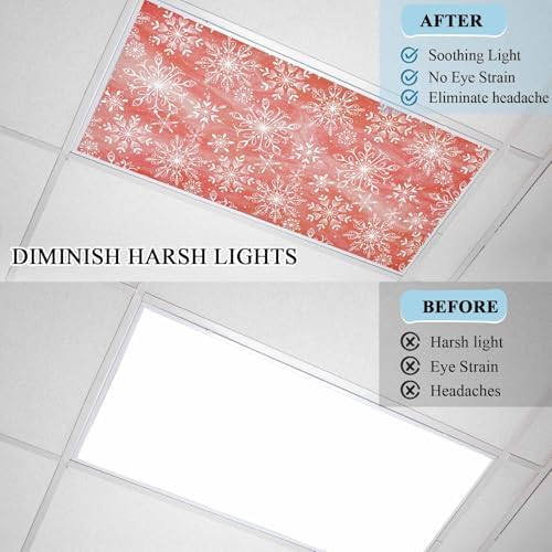 Red Snowflake Magnetic Fluorescent Light Covers for Ceiling Lights 2 x 4 Feet,Christmas Winter Festival Xmas Modern Office Classroom Kitchen Drop Ceiling Light Covers Lighting Shade Panel 2 Packs