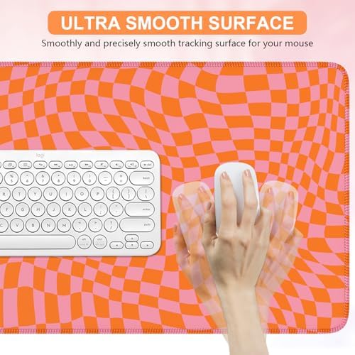 iCasso XXL Large Mouse Pad for Desk, Orange Checkered