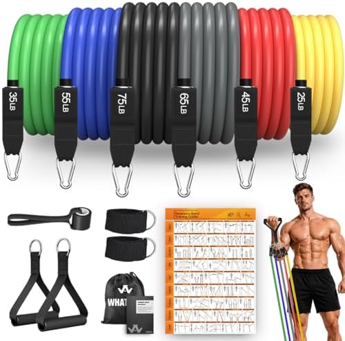 WHATAFIT Resistance Bands, 5 Level Exercise Bands with Handles for Workout