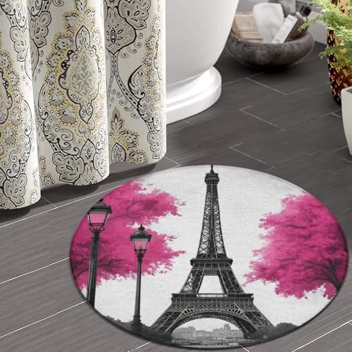 Fashion Round Area Rug Large Non Slip Carpet, Paris Eiffel Tower Unisex Home Decor Mat