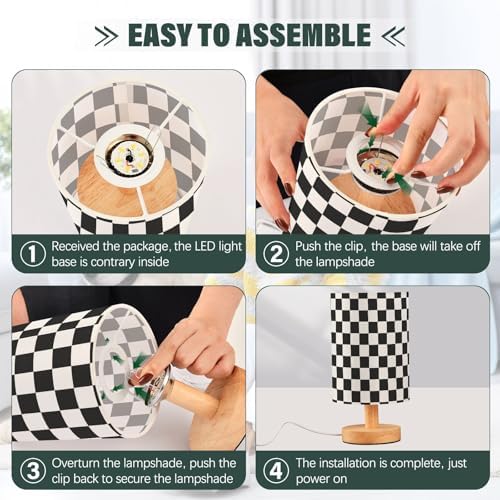 ALAZA Black White Checkered Plaid Decor Bedside Table Lamp with USB Port for Bedroom Nightstand Office Desk LED Bulb Included
