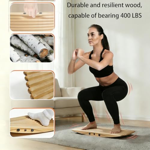 Wooden Wobble Balance Board for Standing Desk - Anti-Fatigue Mat, Relieves Pain, Strengthens Muscles, Improves Posture, Skateboard & Surf Simulator, Ankle Trainer.