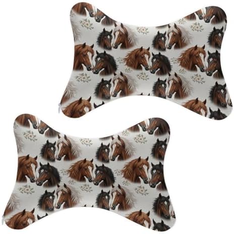 Car Neck Pillow 2 Pcs Horse Memory Foam Headrest with Detachable Washable Cover for Car Office