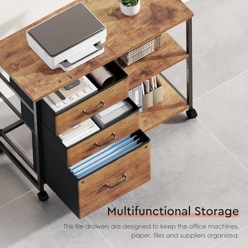 Maihail 3 Drawer File Cabinet with Wheels with Open Storage Shelf
