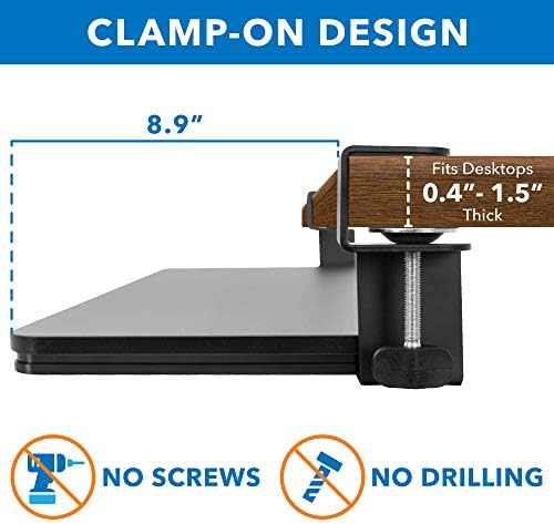Mount-It! Clamp-On Under Desk Keyboard Tray, No-Drill Slide-Out Keyboard & Mouse Platform, 26.4" W × 11.8" D, Adjustable Ergonomic Keyboard Drawer, Fits Desks up to 1.5" Thick