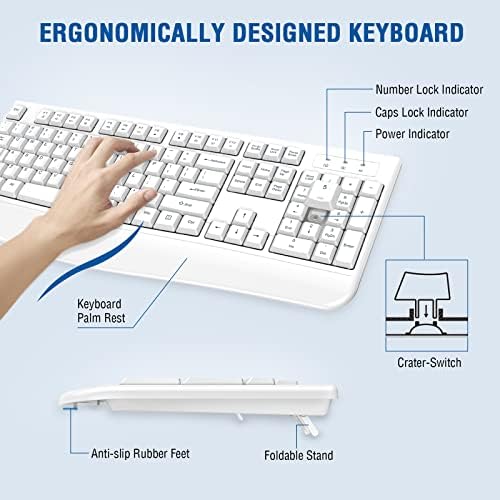 EDJO Wireless Keyboard and Mouse Combo, USB Plug & Play (White)